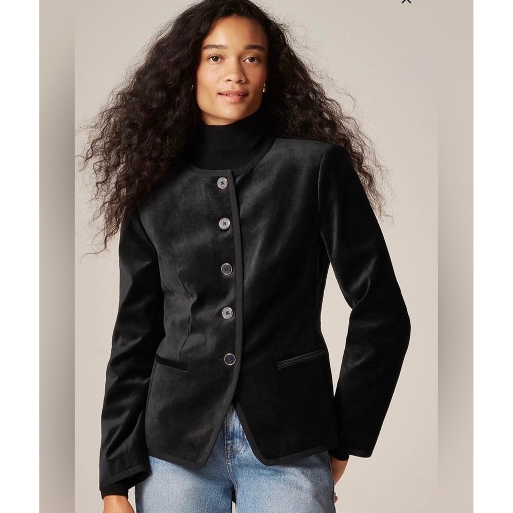 J.Crew Women Size 4 Lady Jacket Black Italian Velvet CP831 Collarless NWT